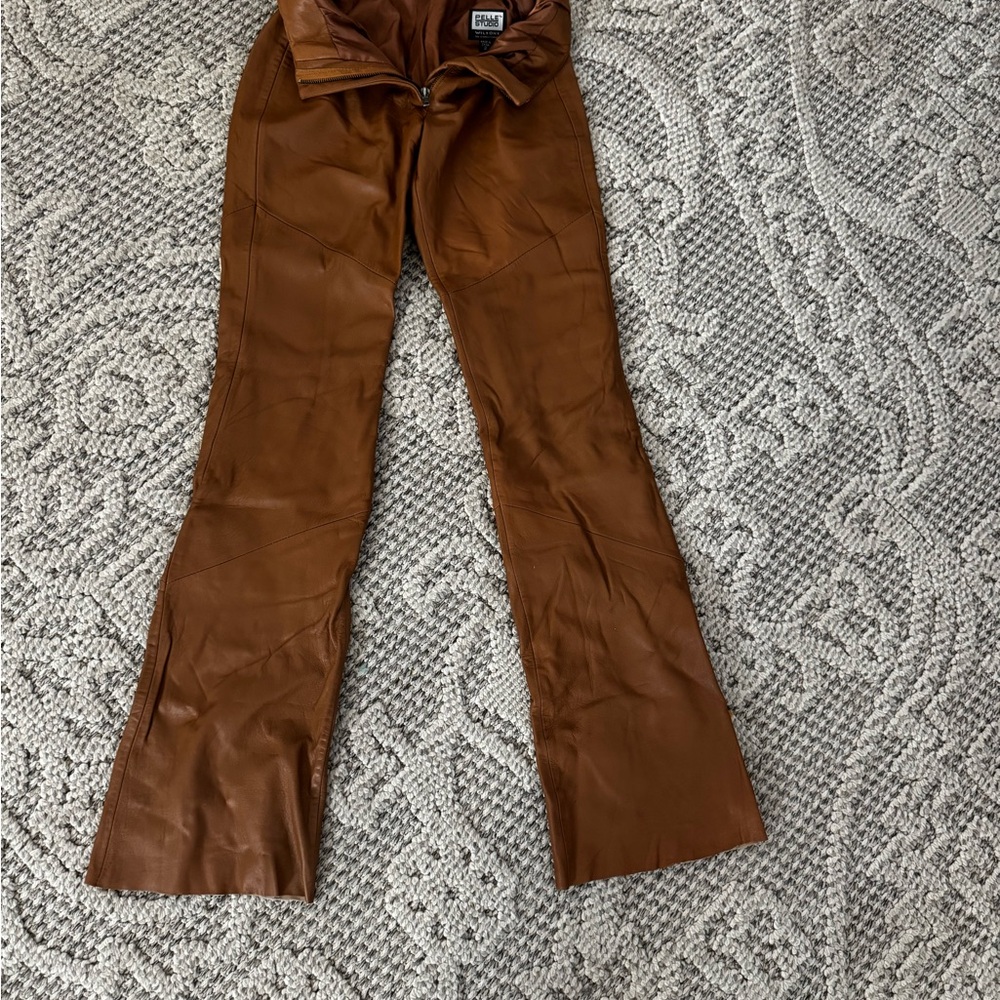 Pelle Studio Tan Leather Flare Pants